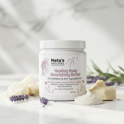 Clean white marble with raw shea butter