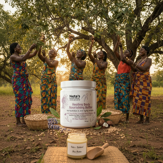 Ghanaian Women Harvesting Shea Nuts with Neta's Natural Healing Body Nourishing Butter