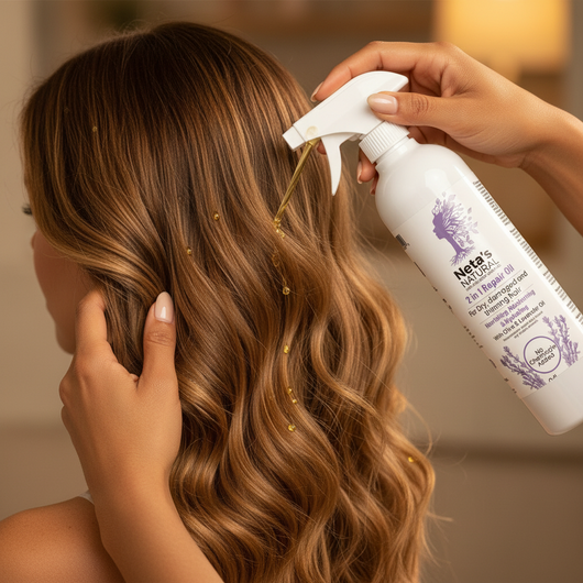 Golden Oil on Loose Wavy Honey Brown Hair