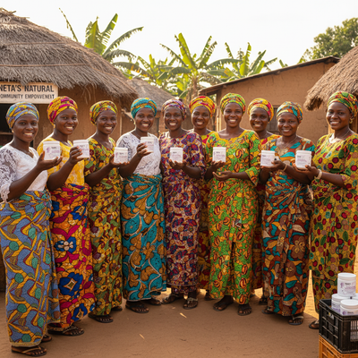 Empowered Ghanaian Women Holding Neta's Natural Healing Body Nourishing Butter