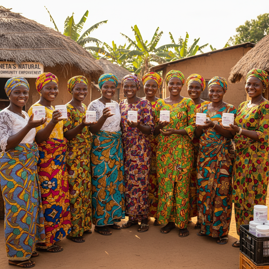 Empowered Ghanaian Women Holding Neta's Natural Healing Body Nourishing Butter